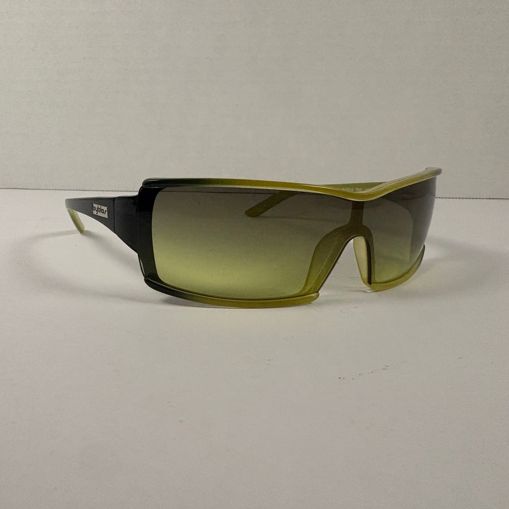 Byblos Sunglasses Women OS Lime Green Black Shield Wrap Y2K 375-S 7550 Shades